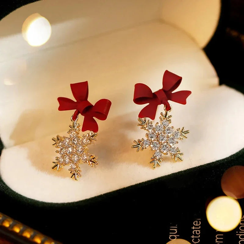 Red Bow Knot Snowflakes Drop Earring for Women Christmas Santa Claus Snowman Earrings Girls Xmas Jewelry Gifts