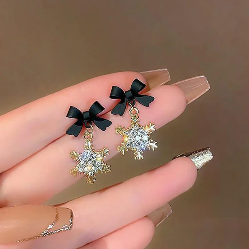 Red Bow Knot Snowflakes Drop Earring for Women Christmas Santa Claus Snowman Earrings Girls Xmas Jewelry Gifts